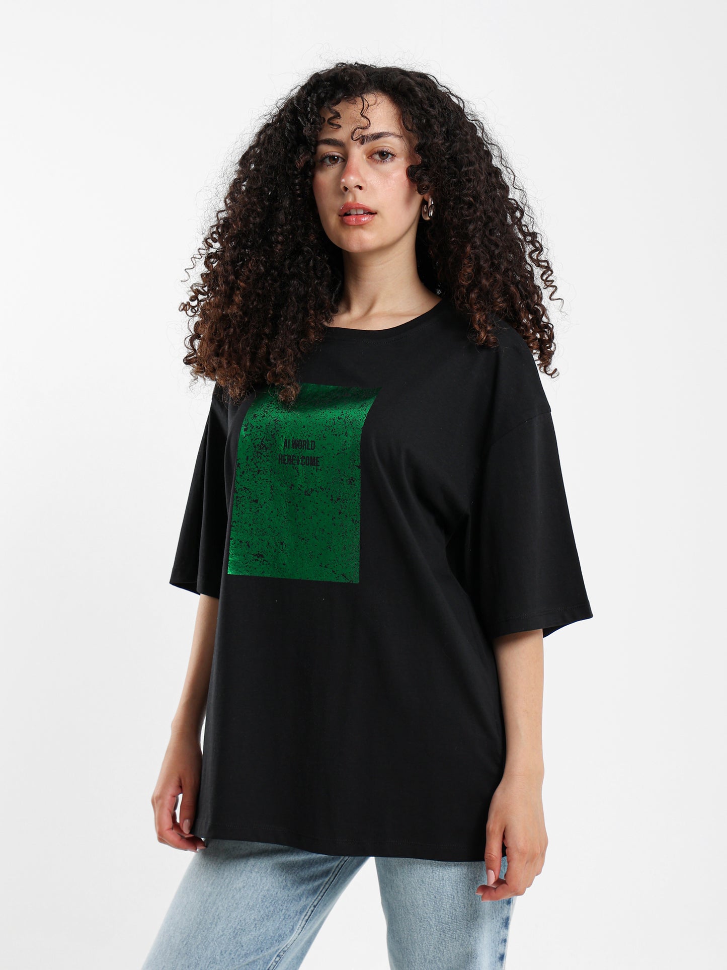 Oversized Green Foil Print T-Shirt