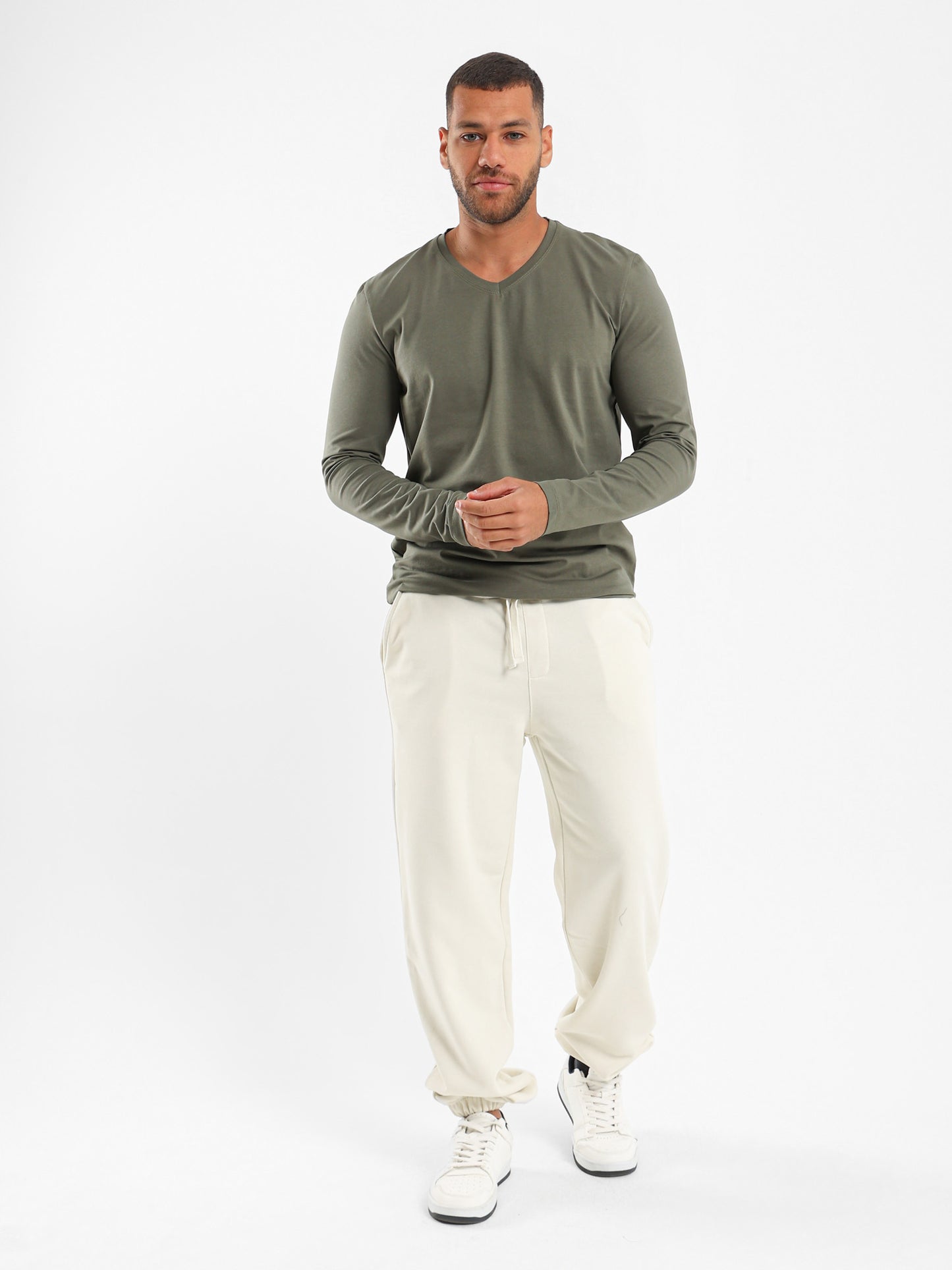 Basic V-Neck Long Sleeve T-Shirt - Outlet