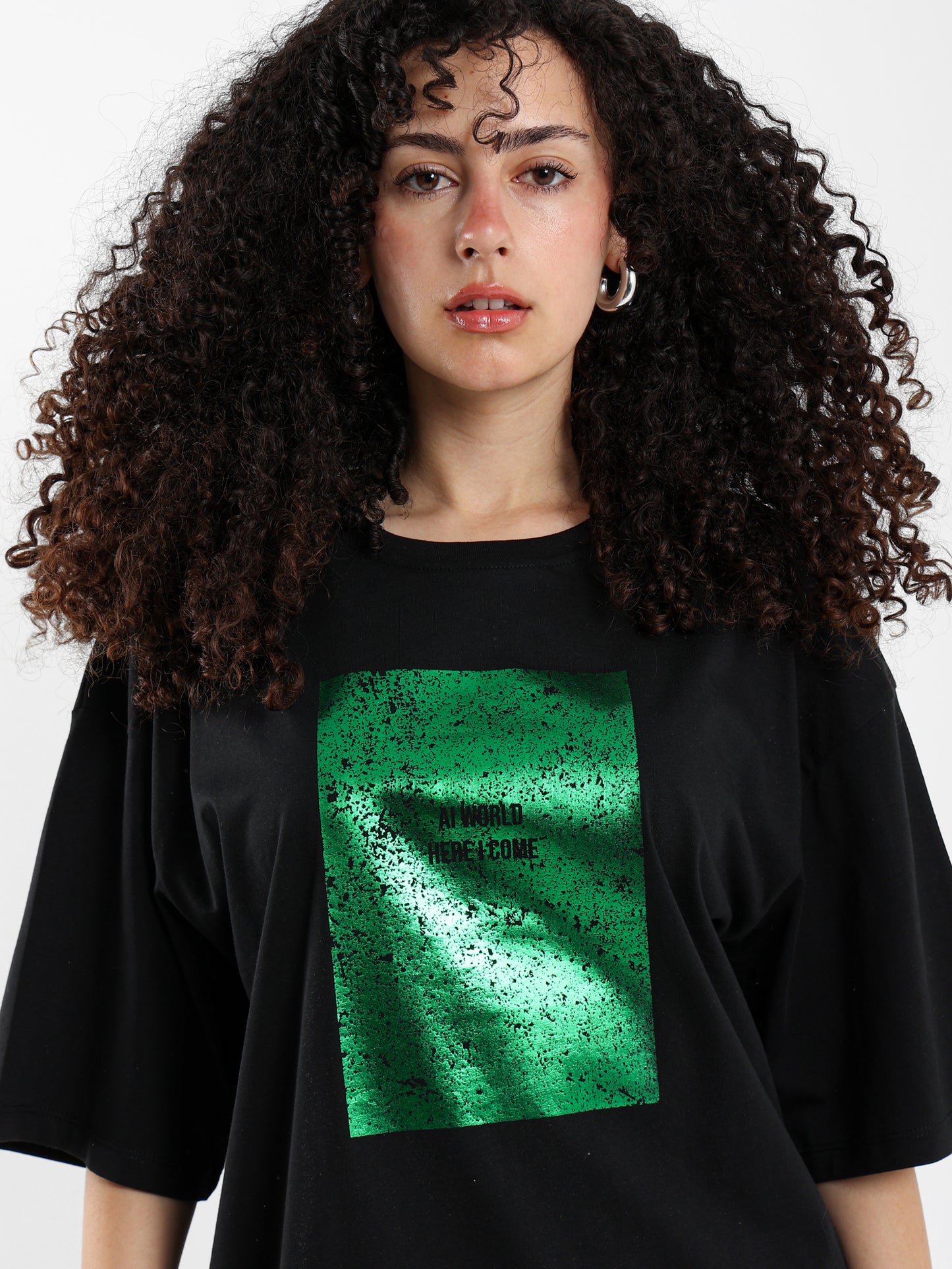 Oversized Green Foil Print T-Shirt