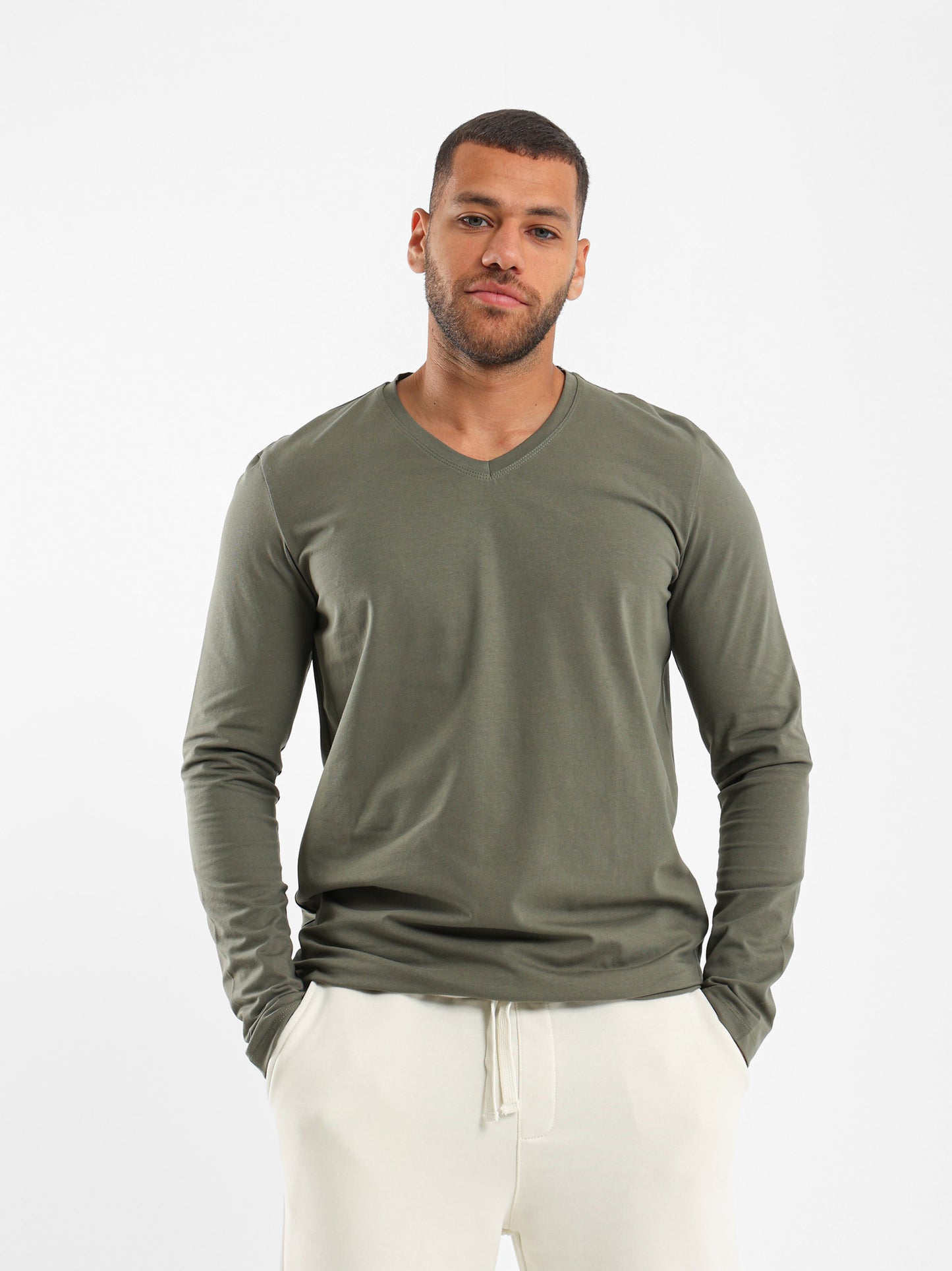 Basic V-Neck Long Sleeve T-Shirt - Outlet