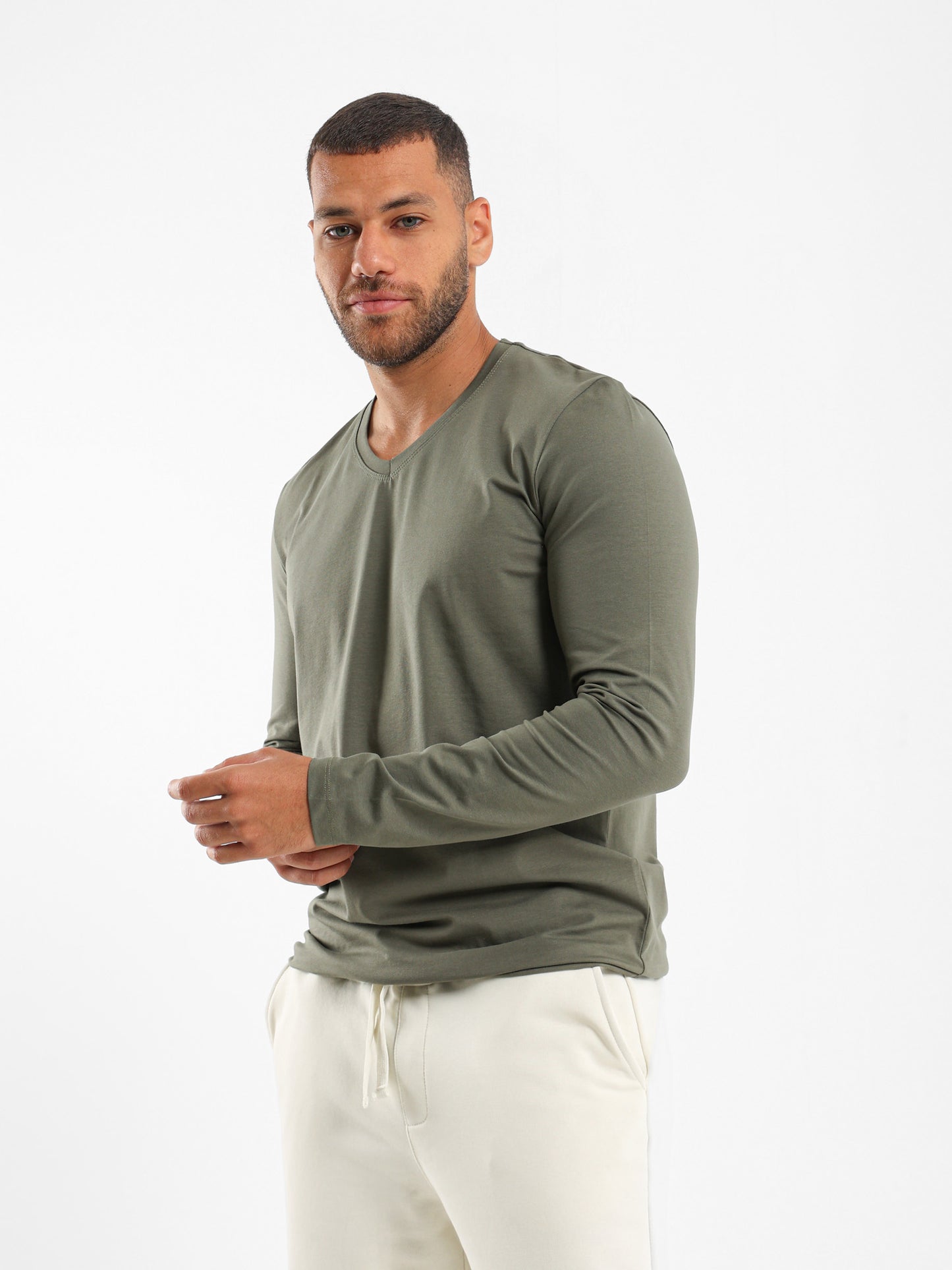 Basic V-Neck Long Sleeve T-Shirt - Outlet