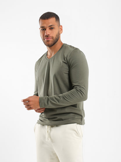 Basic V-Neck Long Sleeve T-Shirt - Outlet