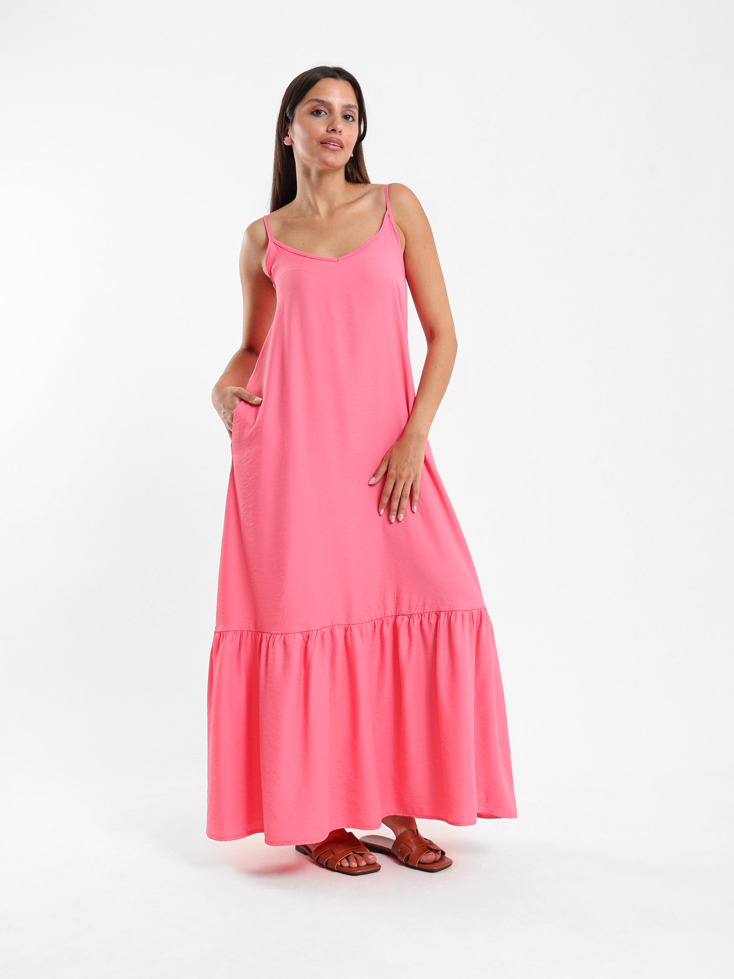 Strappy Long Dress with Ruffle Detail