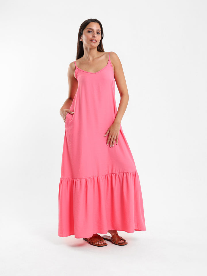 Strappy Long Dress with Ruffle Detail
