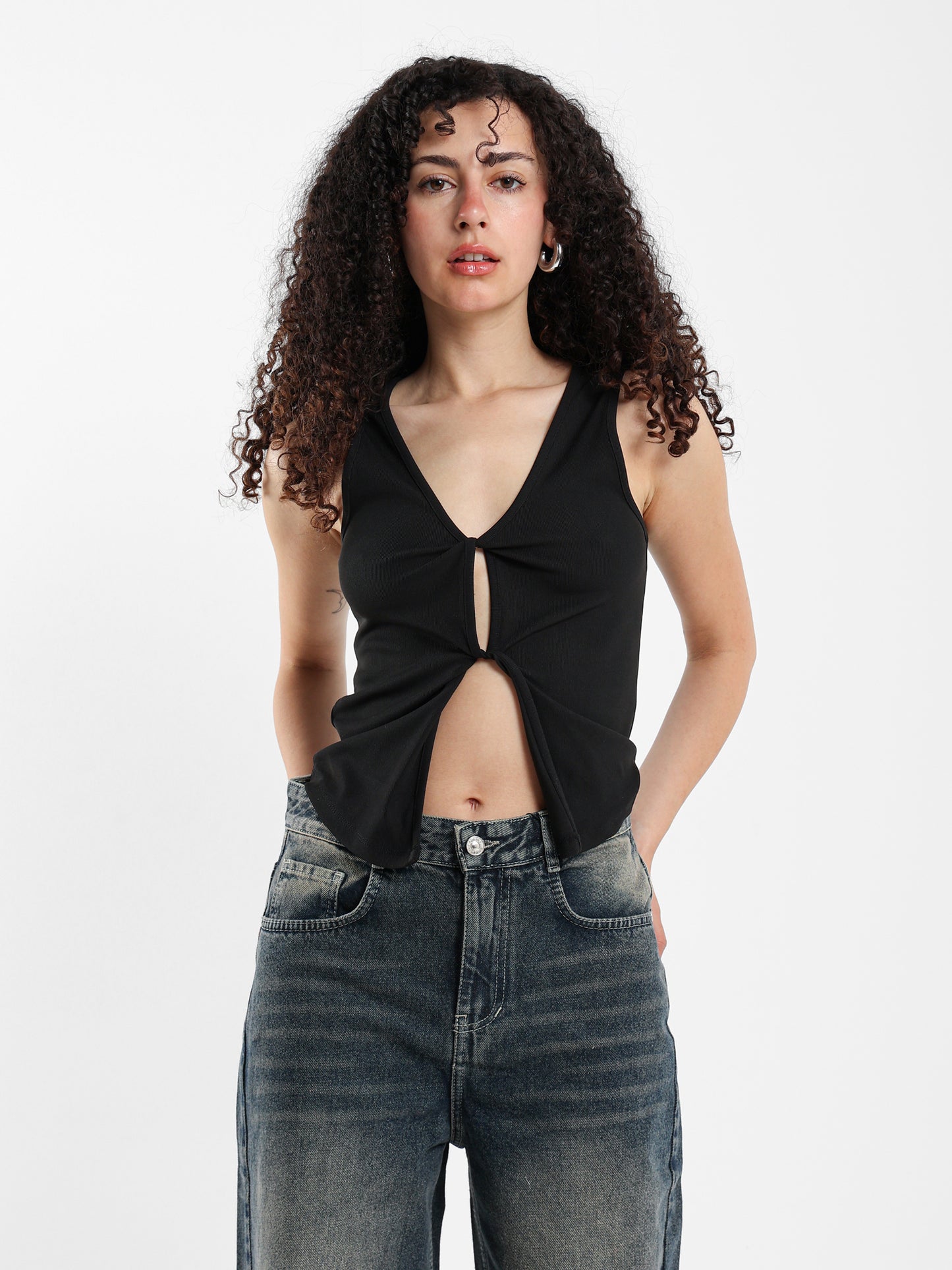 Sleeveless Top with Front Twist