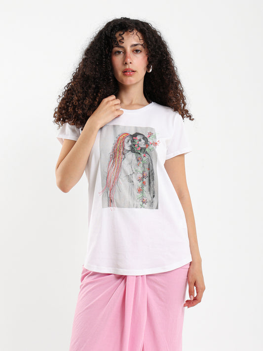 “Girls with Flowers” Embroidered Tee