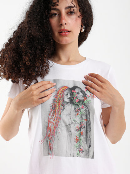 “Girls with Flowers” Embroidered Tee