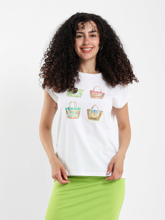 Pearls & Sea Collage Cap Sleeve Tee