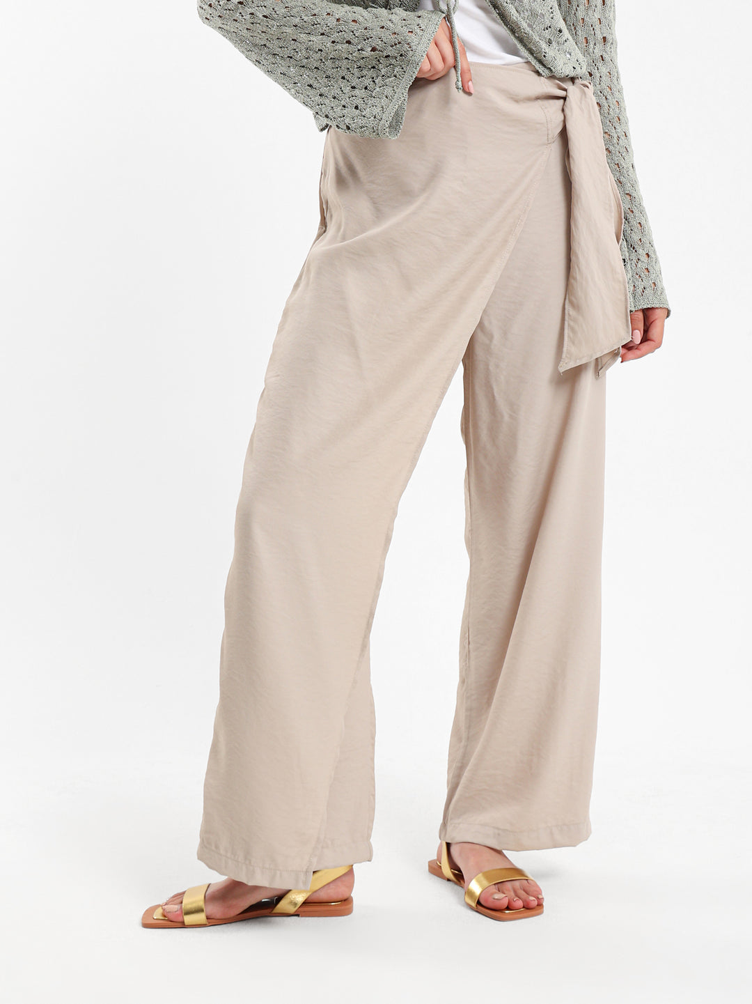 Front Overlap Wide-Leg Pants