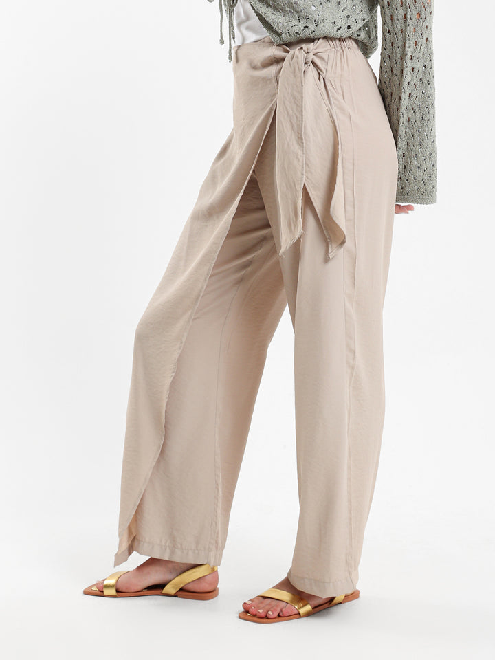Front Overlap Wide-Leg Pants