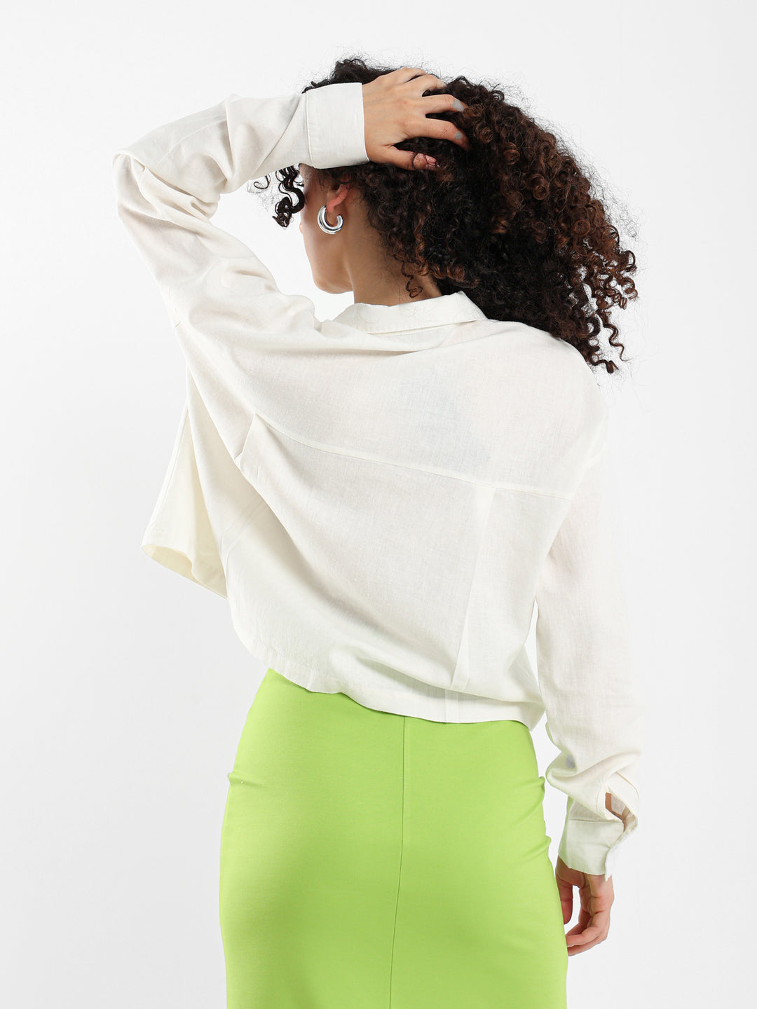 Linen Cropped Oversized Shirt