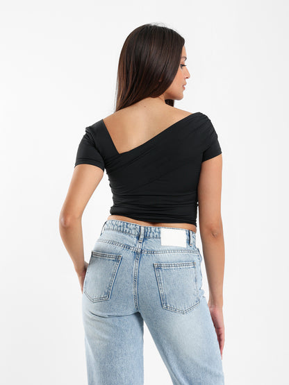 Asymmetric Neckline Fitted Top