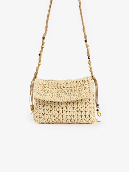 Beaded Macrame Straw Crossbody Bag