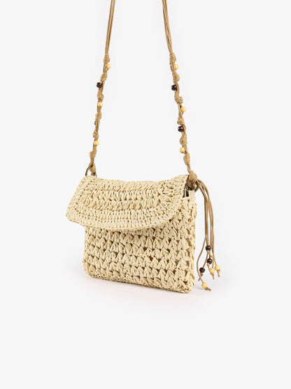Beaded Macrame Straw Crossbody Bag