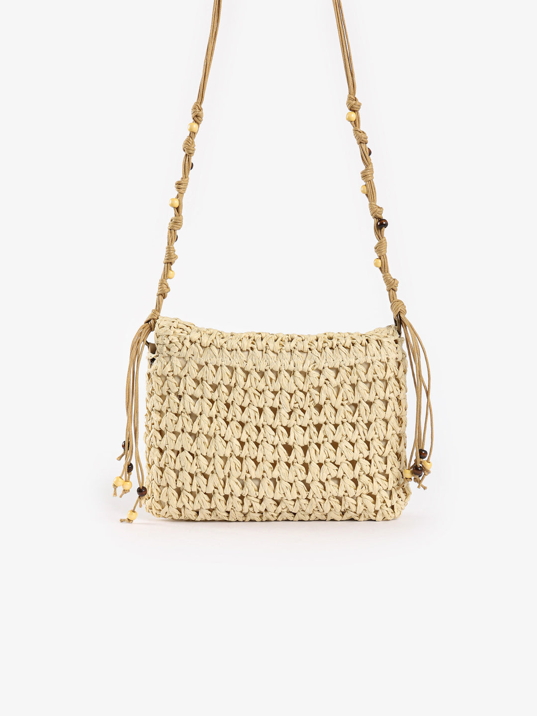 Beaded Macrame Straw Crossbody Bag