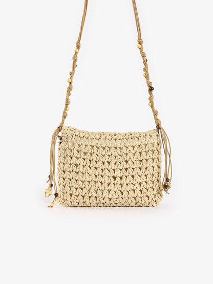Beaded Macrame Straw Crossbody Bag