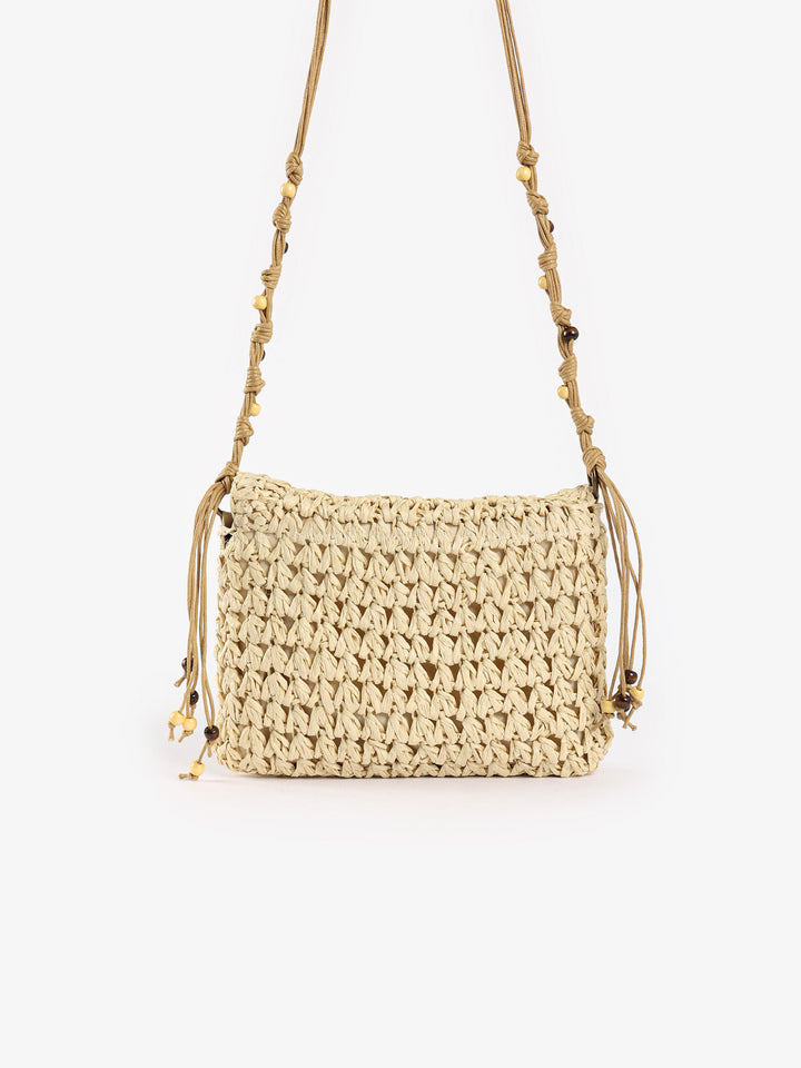 Beaded Macrame Straw Crossbody Bag