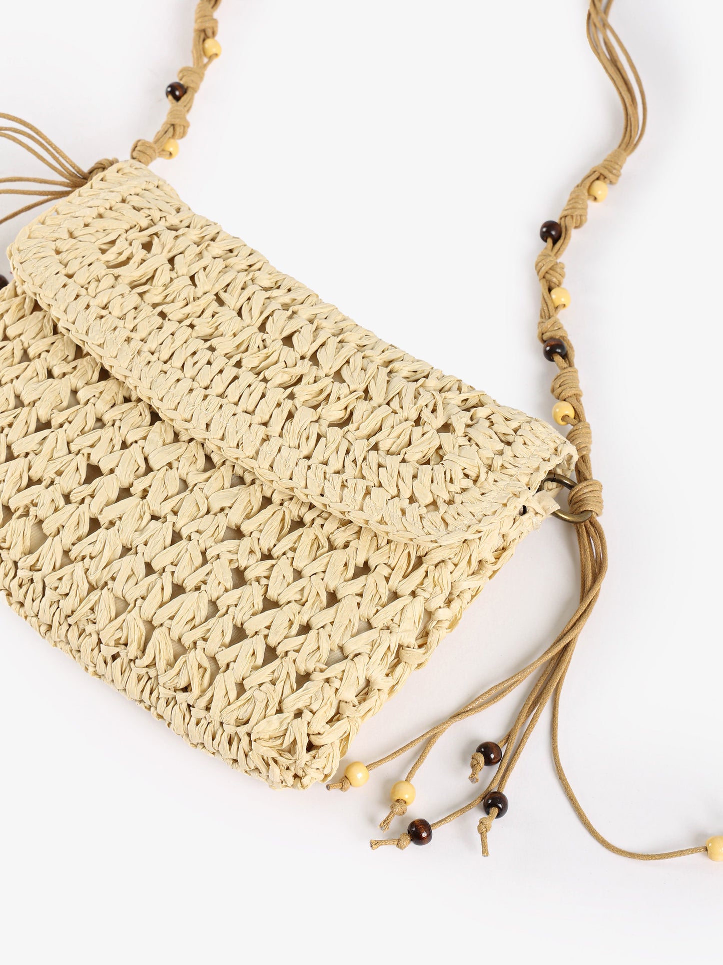 Beaded Macrame Straw Crossbody Bag