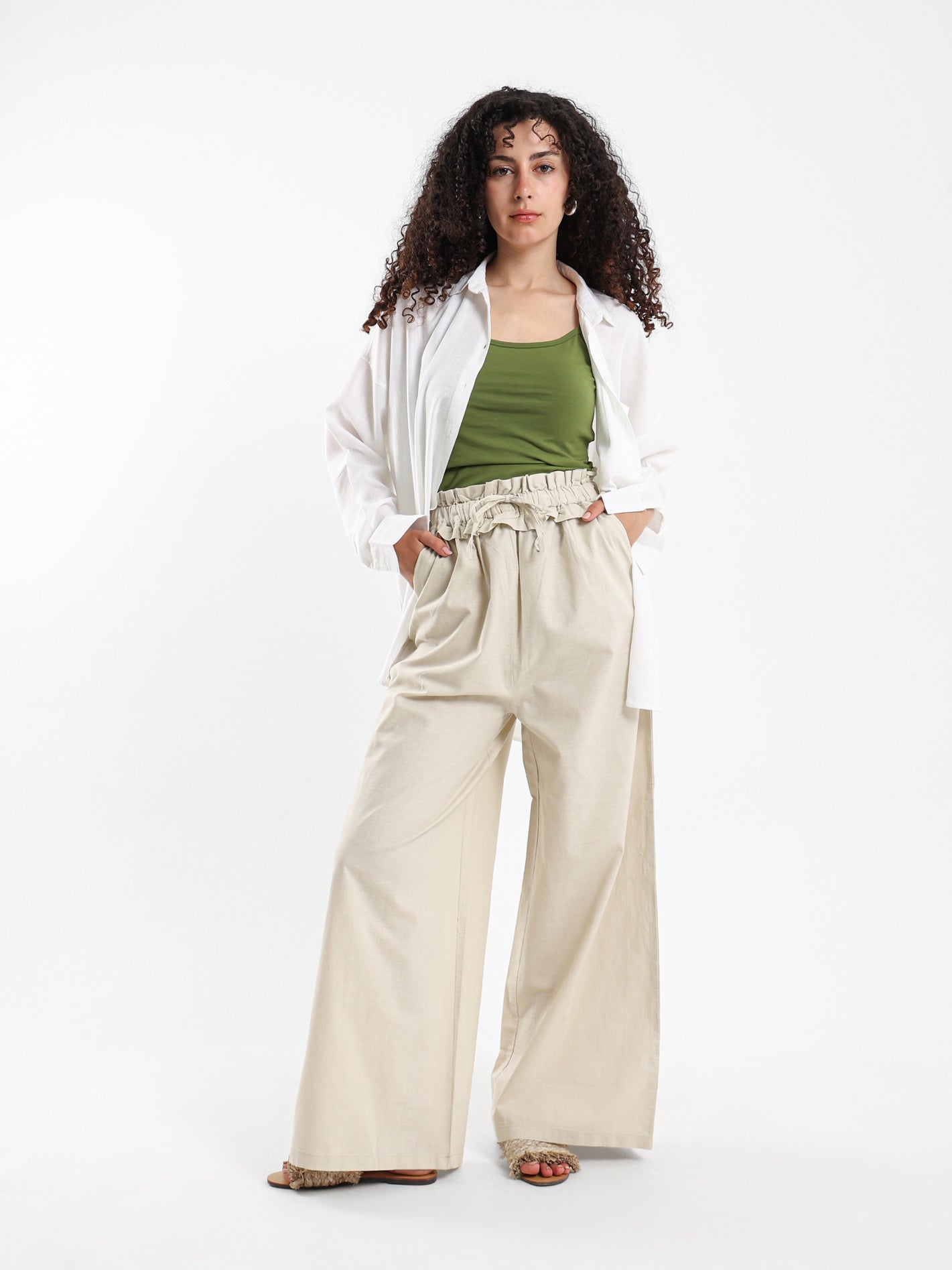 Paperbag Waist Wide-Leg Pants - Outlet
