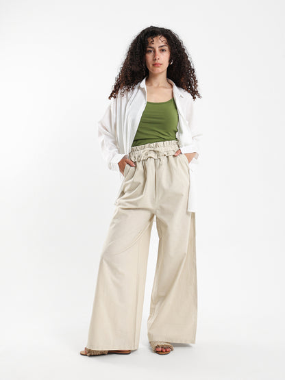 Paperbag Waist Wide-Leg Pants - Outlet