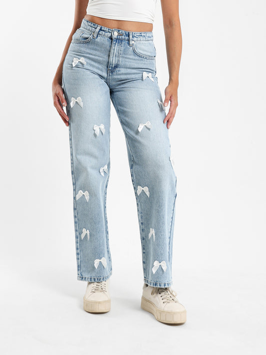 Low-Waist Jeans with Bow Detail