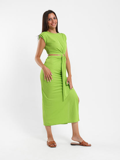 Padded Shoulder Maxi Dress with Side Slit - Outlet