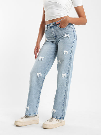 Low-Waist Jeans with Bow Detail