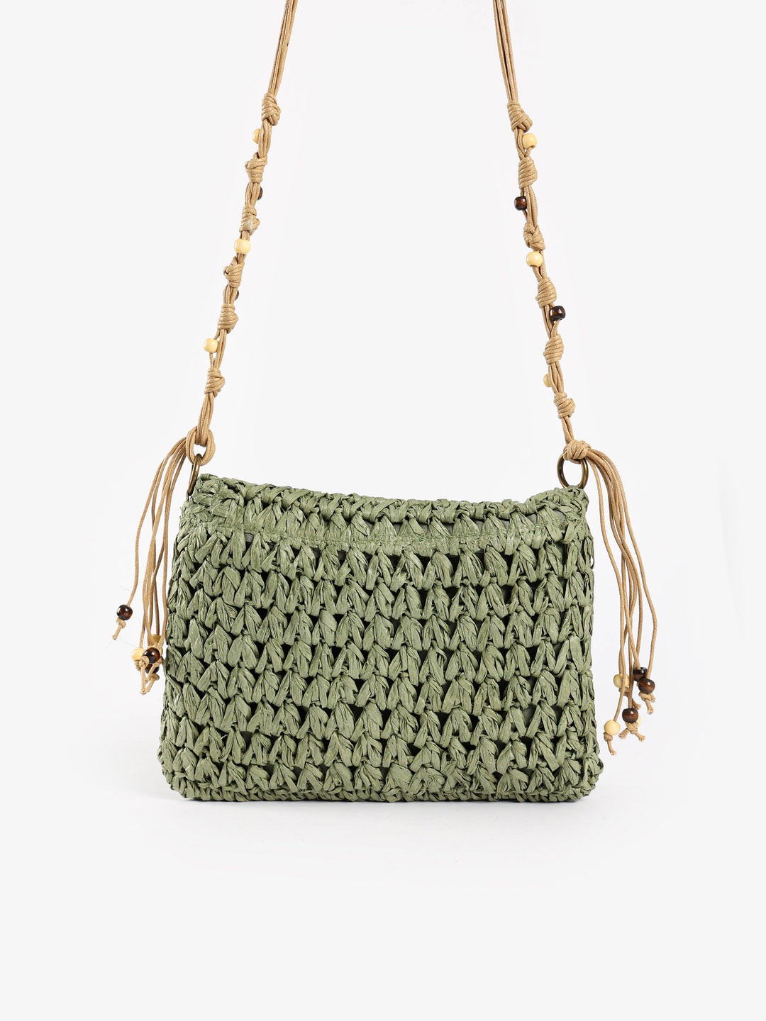 Beaded Macrame Straw Crossbody Bag