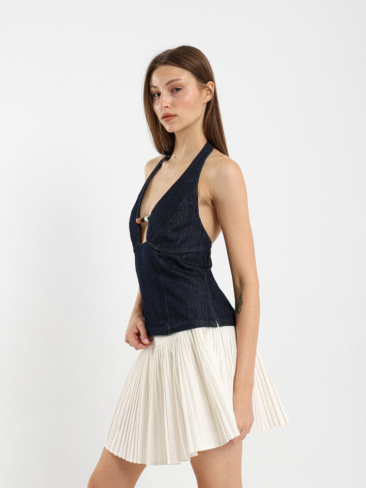 Sleeveless Denim Top With Beads