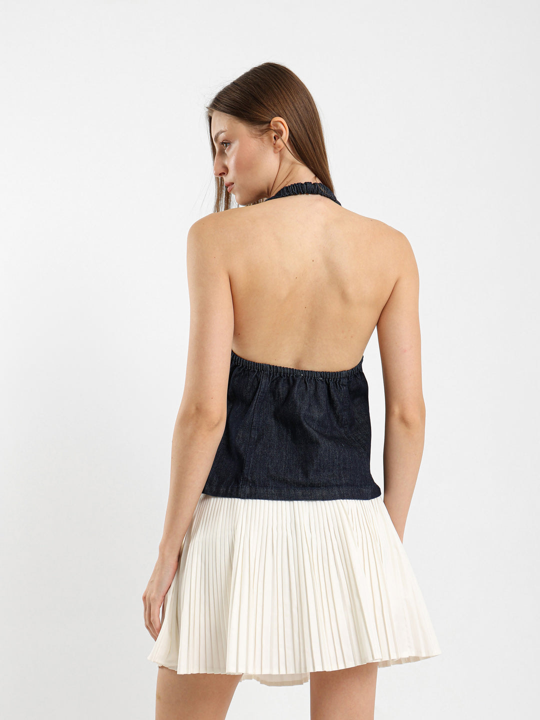 Sleeveless Denim Top With Beads