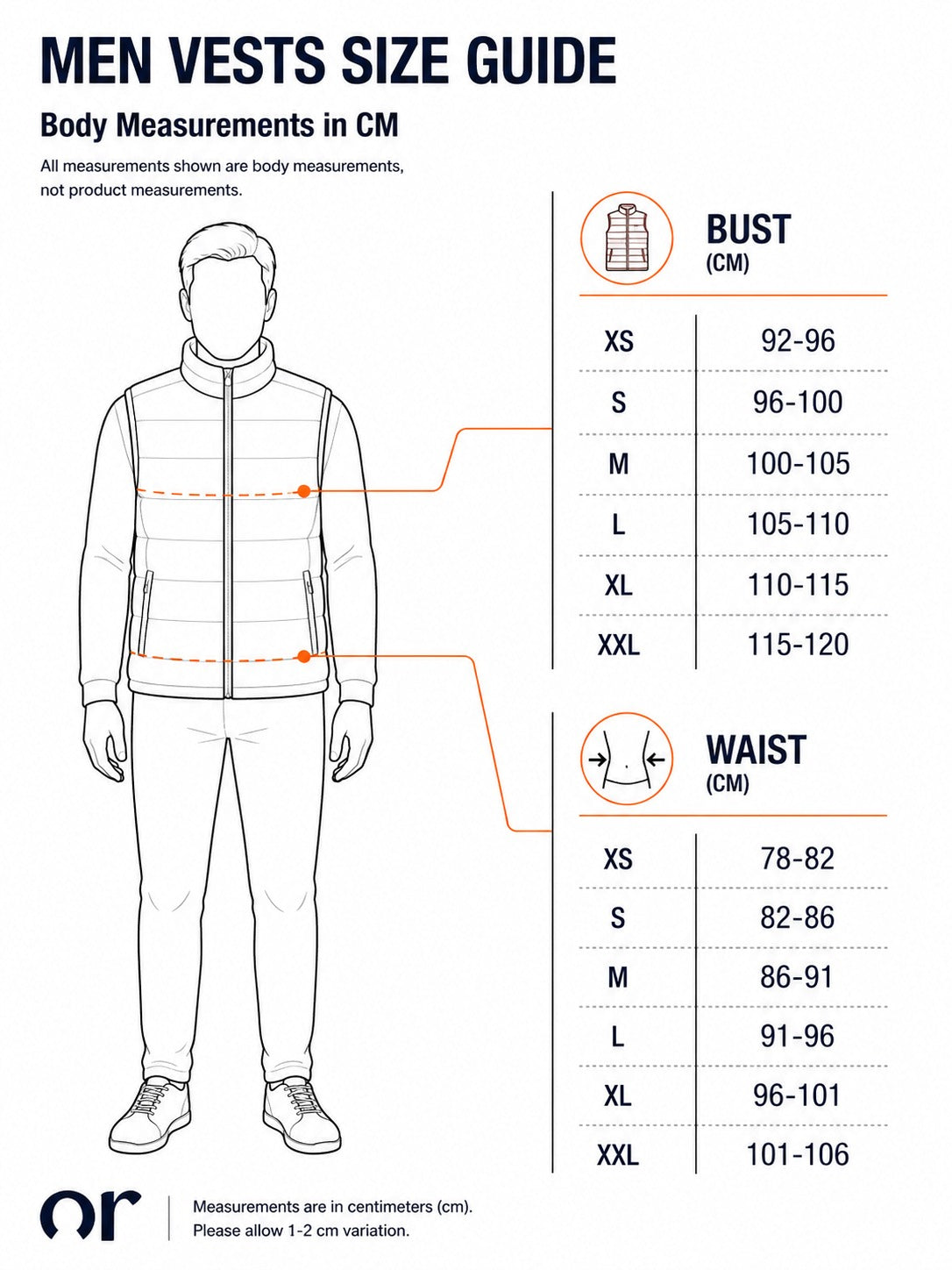 Men | Vests Size Guide