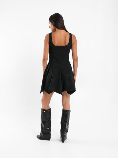 Pinstripe Asymmetric Hem Mini Dress