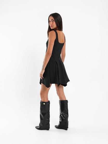 Pinstripe Asymmetric Hem Mini Dress