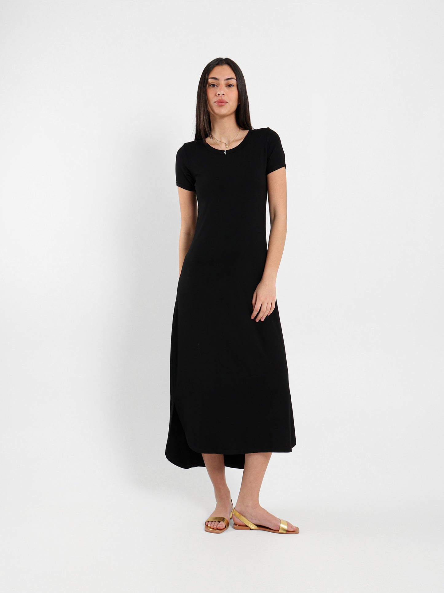 Round Neck Slit Sides Dress