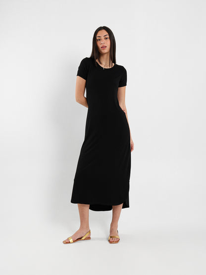 Round Neck Slit Sides Dress