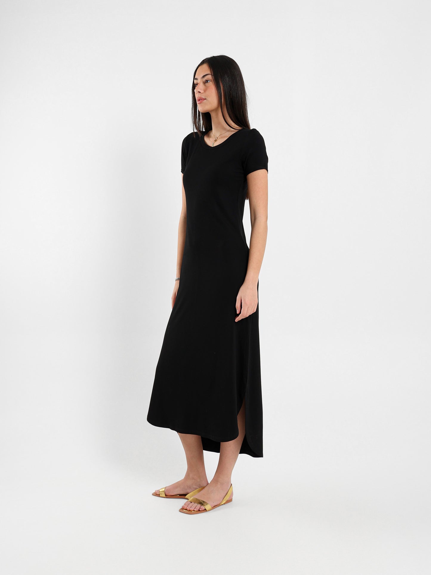 Round Neck Slit Sides Dress