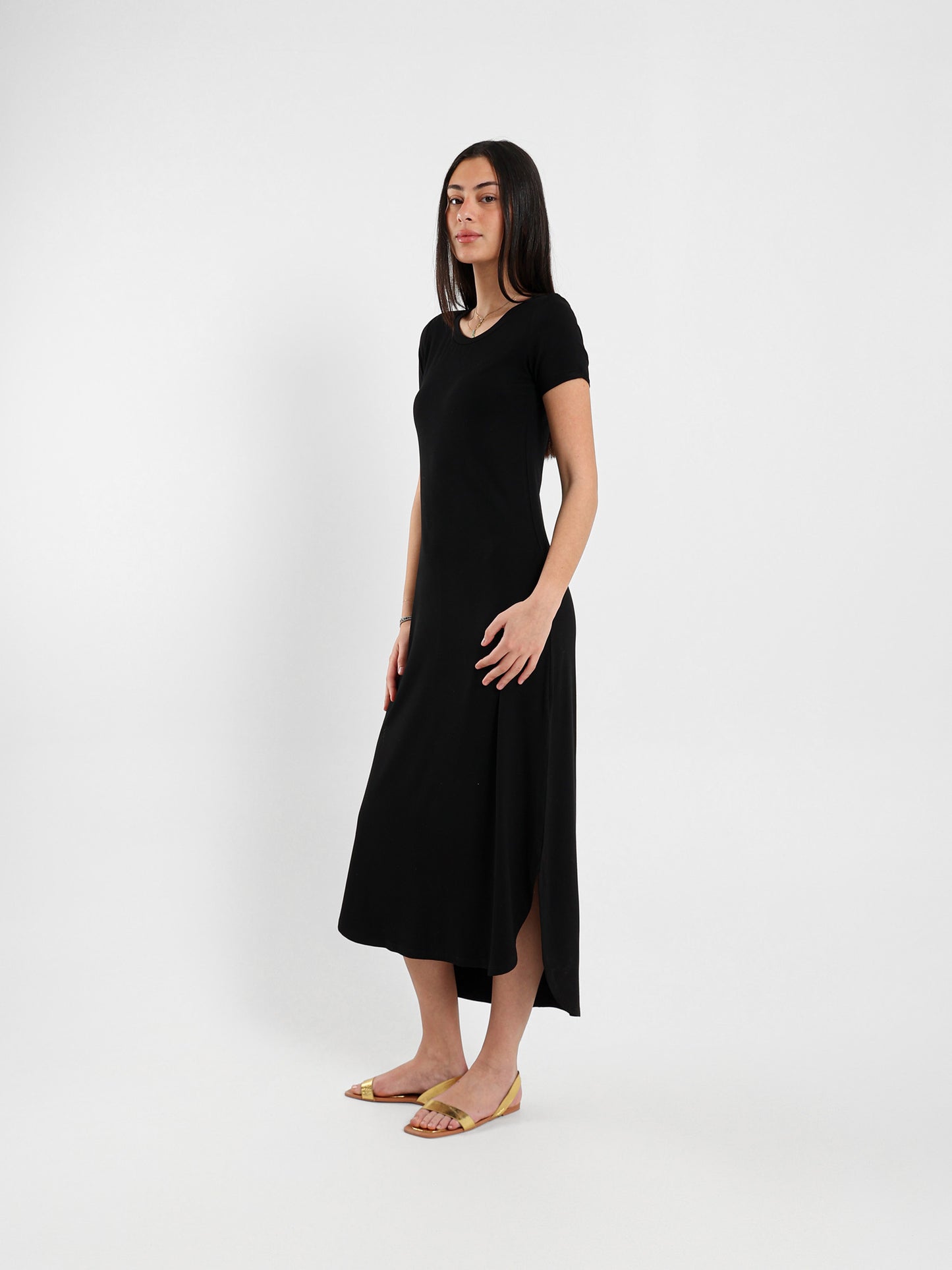 Round Neck Slit Sides Dress